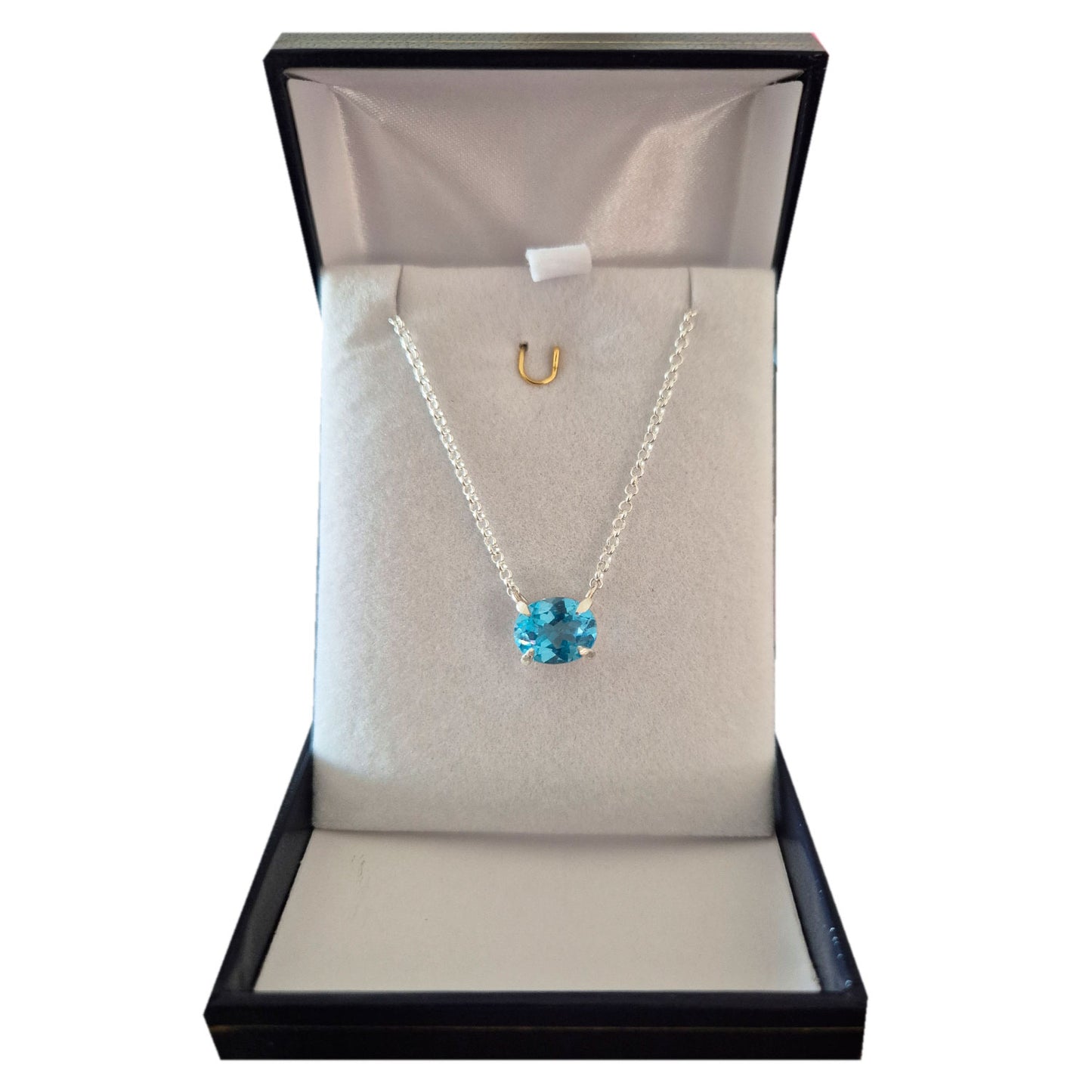 Collar Con Colgante De Plata De Ley Con Topacio Azul Agua