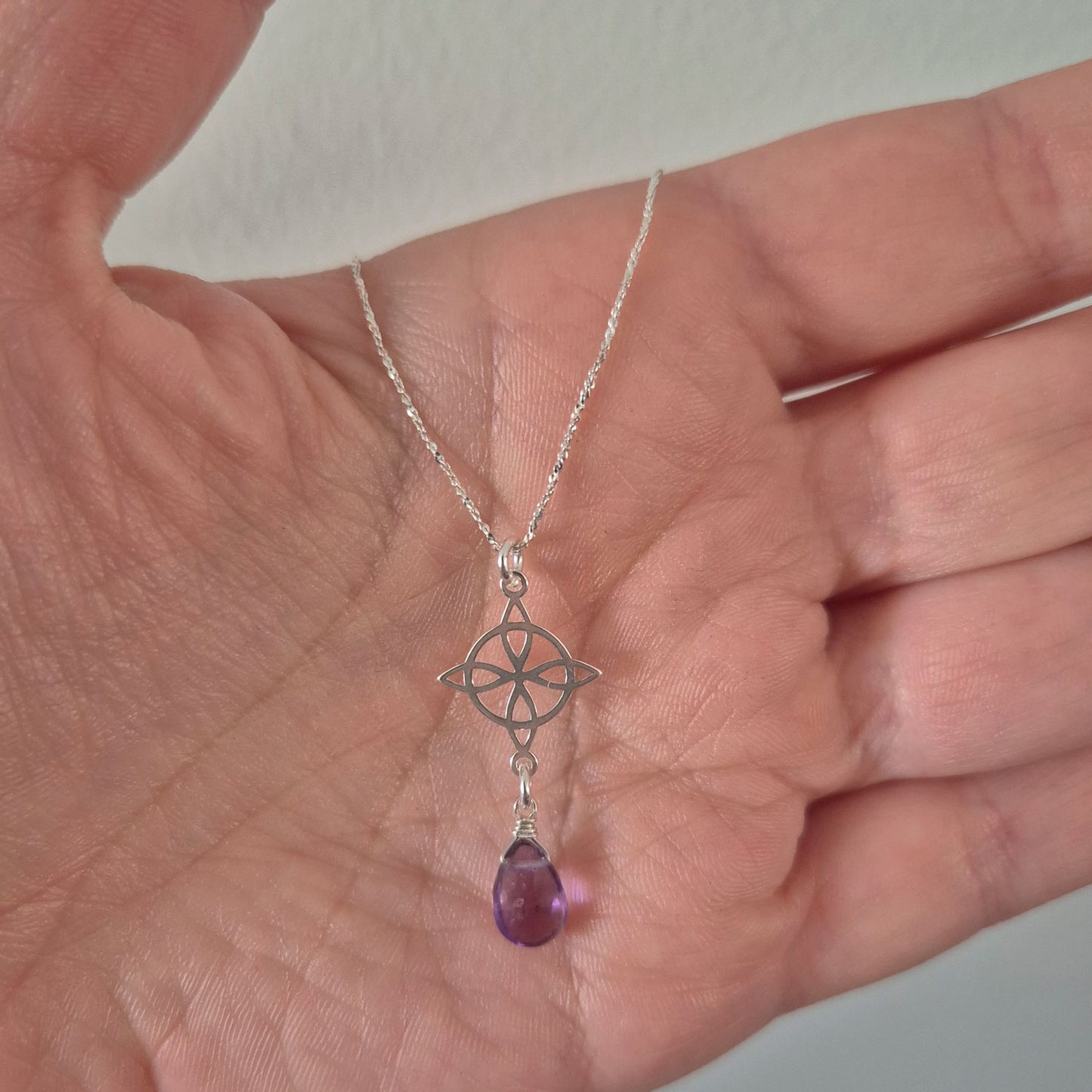Cadena De Plata 925 Nudo De Bruja Con Piedra Amatista natural