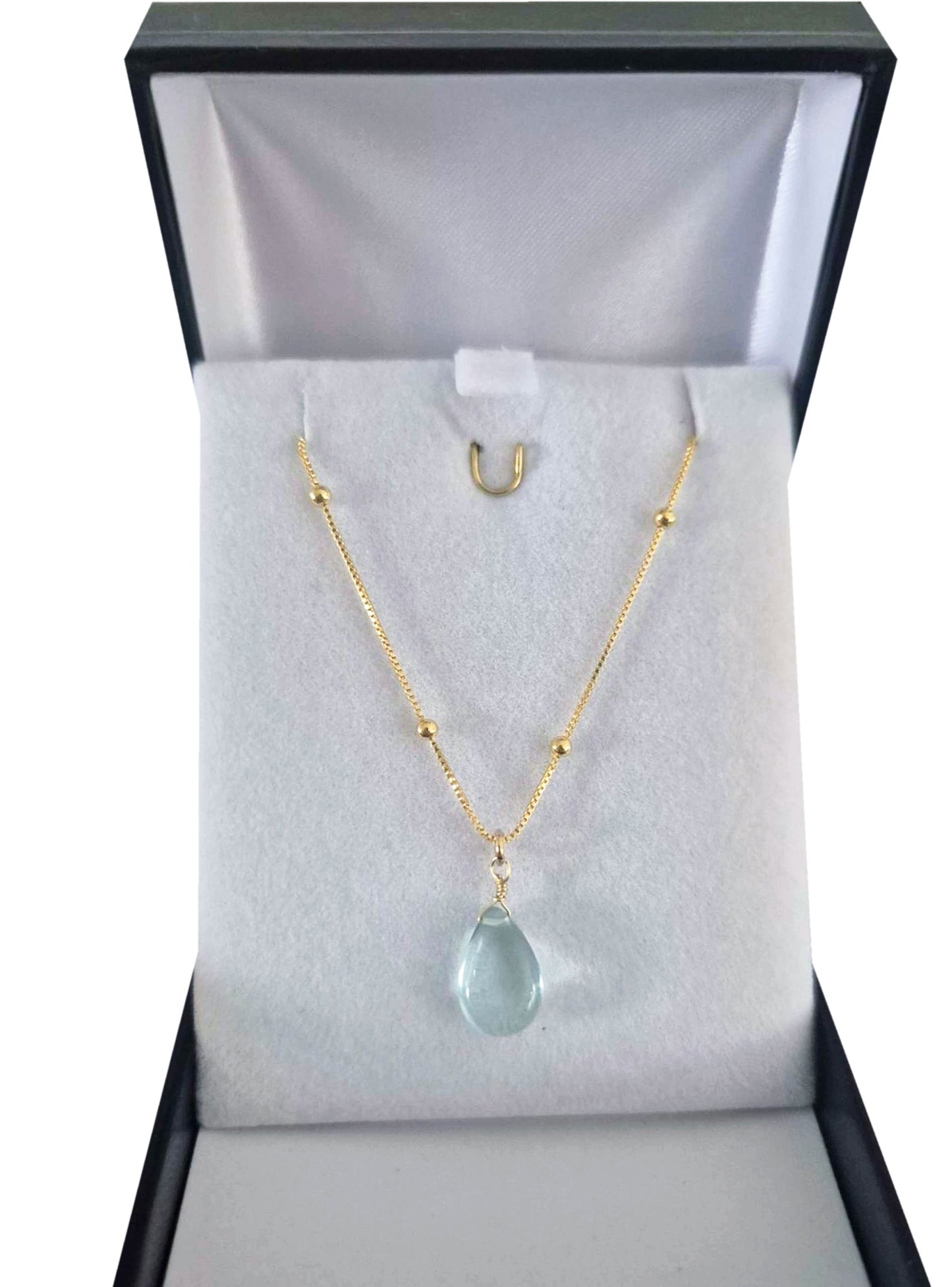 Collar Cadena Bañada En Oro 18 K Con Cuarzo Azul