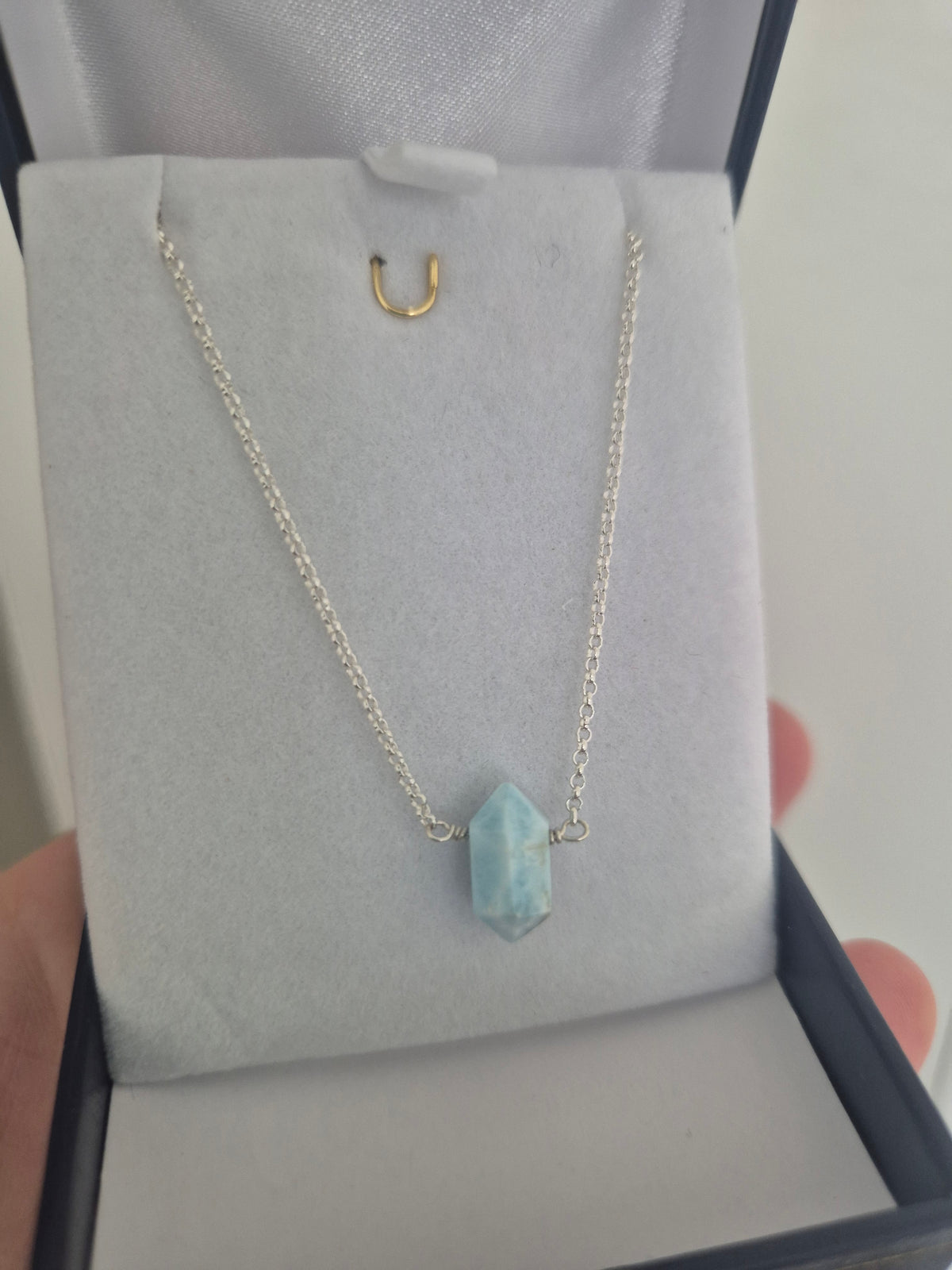 Collar Con Larimar Punta de Plata Fina