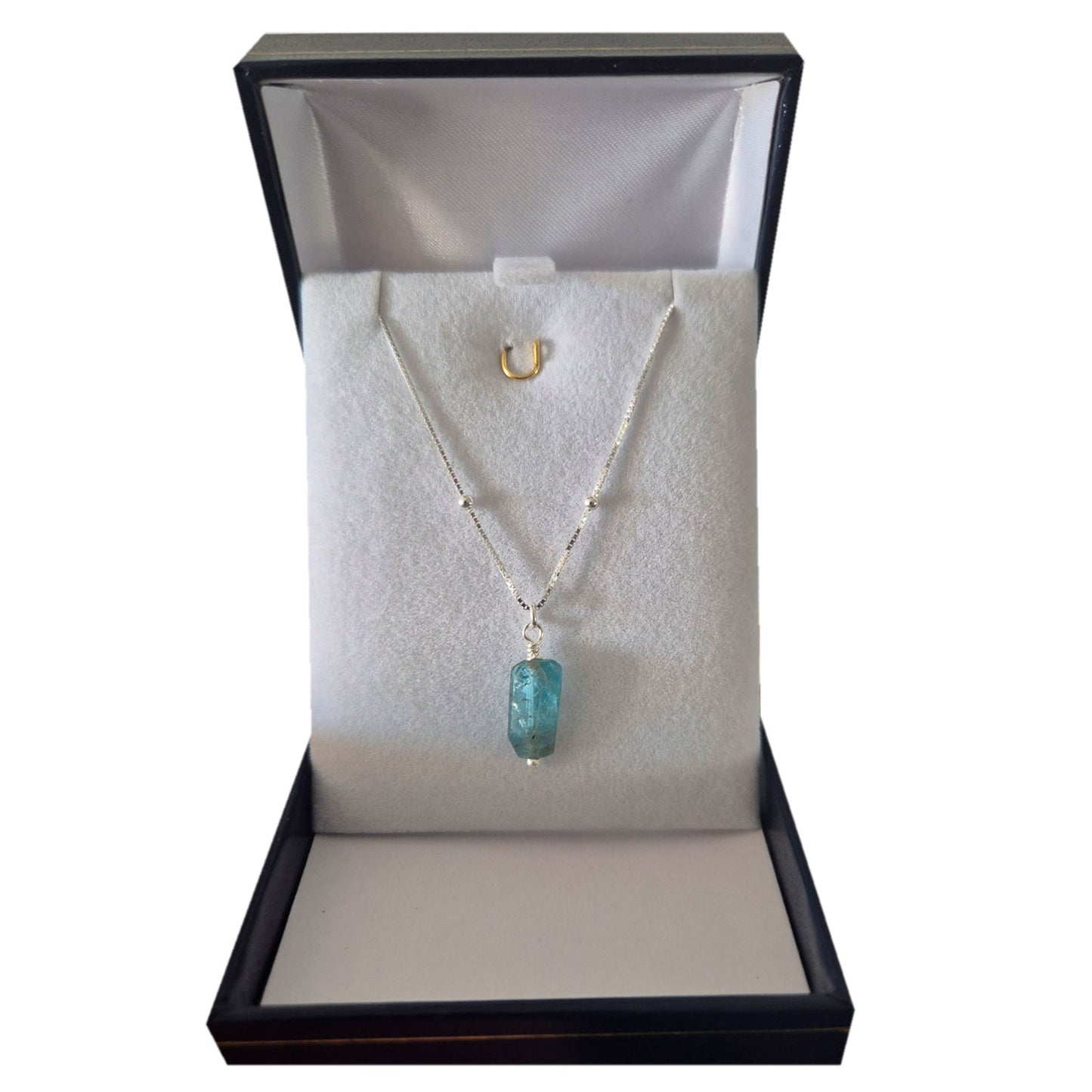 Collar de Plata fina colgante Piedra Cristal Apatita Natural