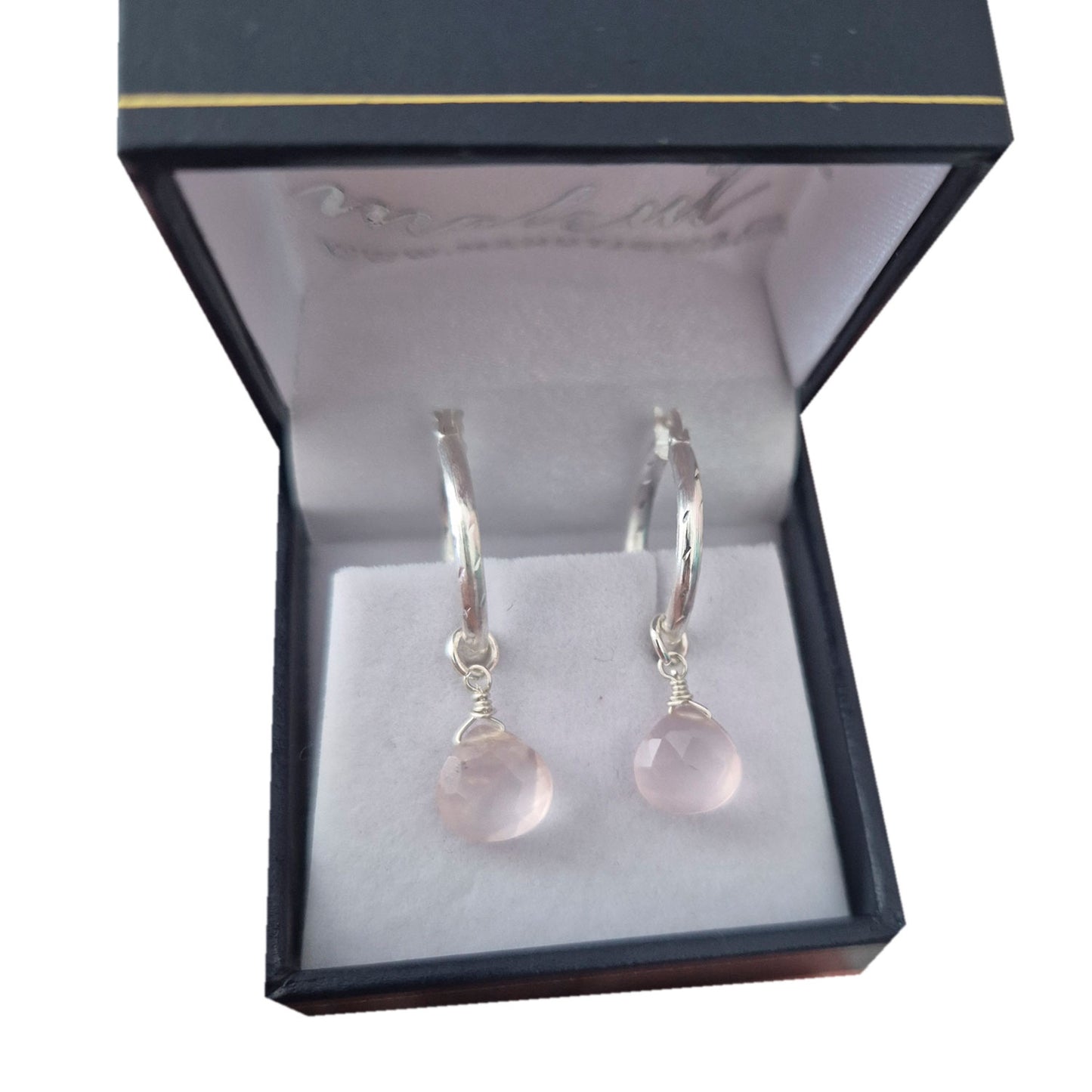 aros de cuarzo rosa piedra natural y plata fina