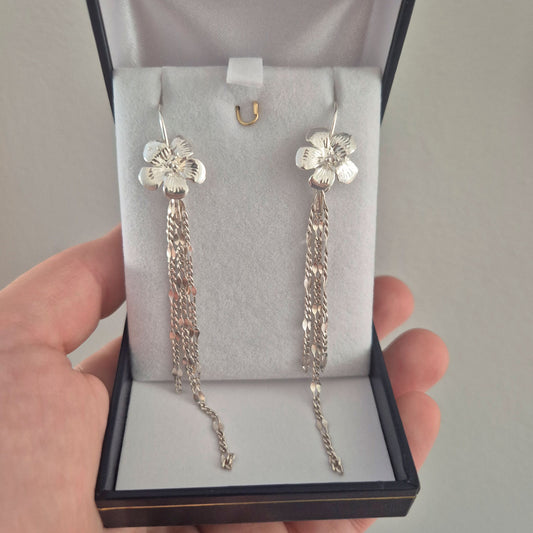 Aros Grandes De Fiesta De Flor Plata Fina 925 Hecho A Mano