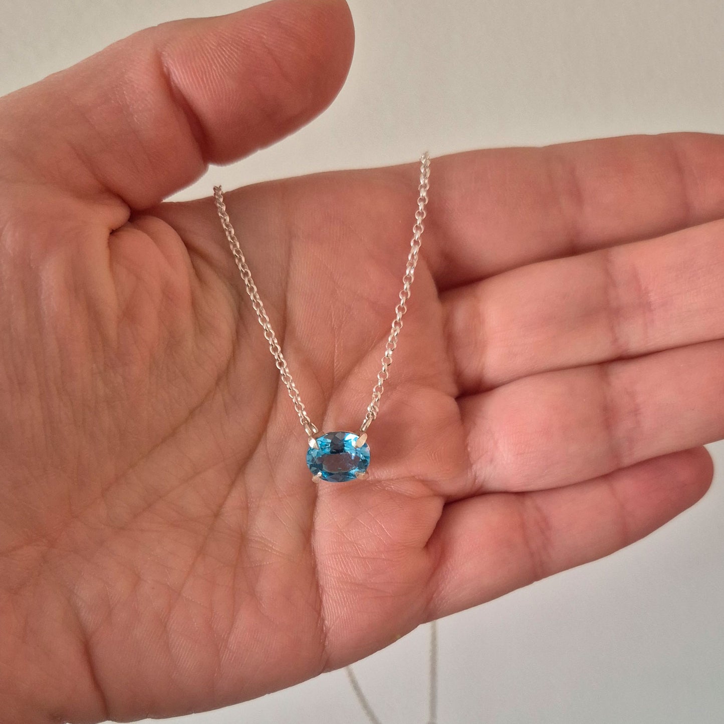 Collar Con Colgante De Plata De Ley Con Topacio Azul Agua
