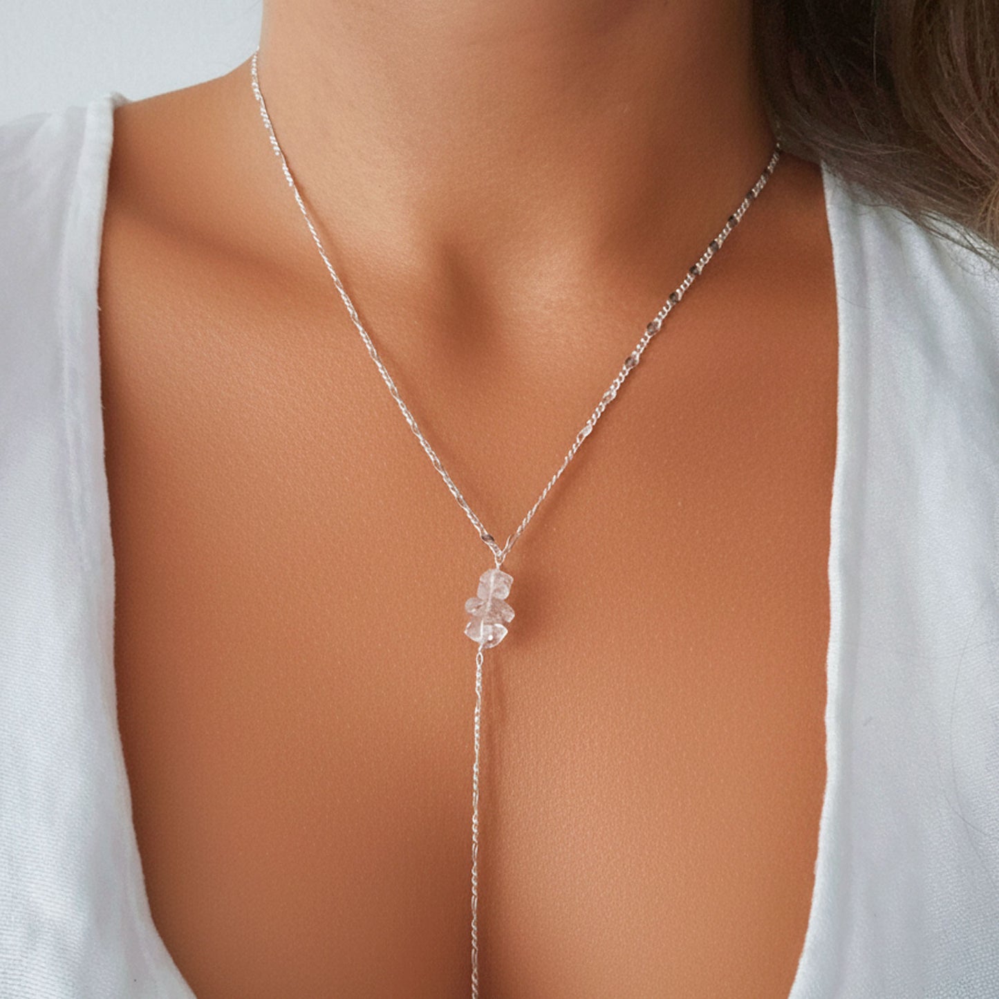 Collar cascada de plata 925 con cuarzo herkimer natural