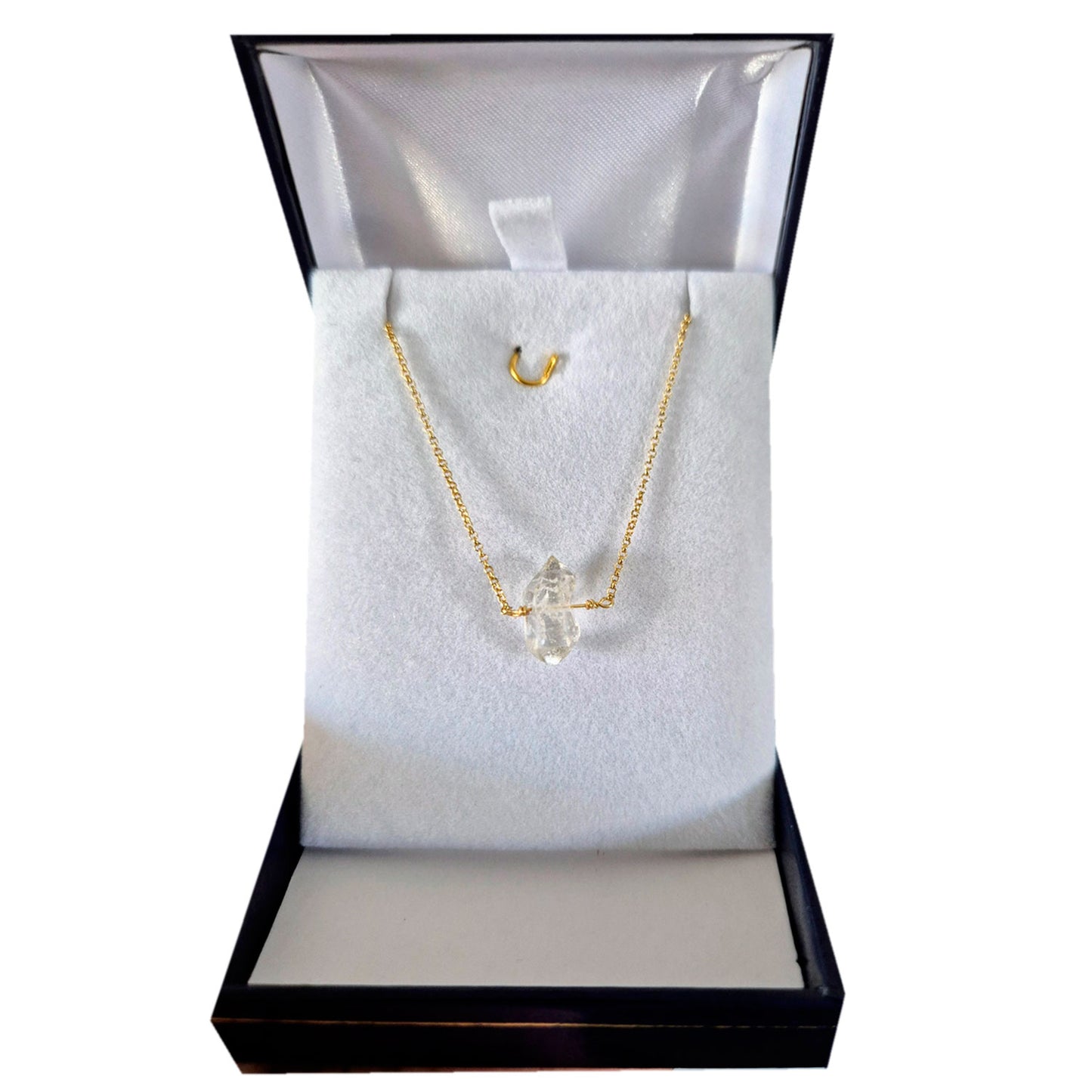 Collar Con Cristal Cuarzo Herkimer Grande Natural Baño Oro