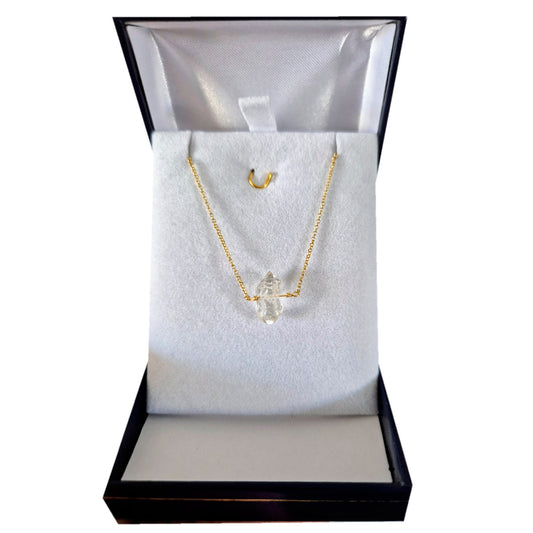 Collar Con Cristal Cuarzo Herkimer Grande Natural Baño Oro