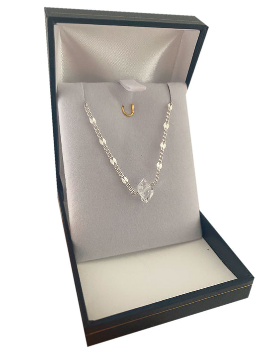 Collar con cuarzo cristal  herkimer piedra natural de plata fina 925 amuleto hecho a mano