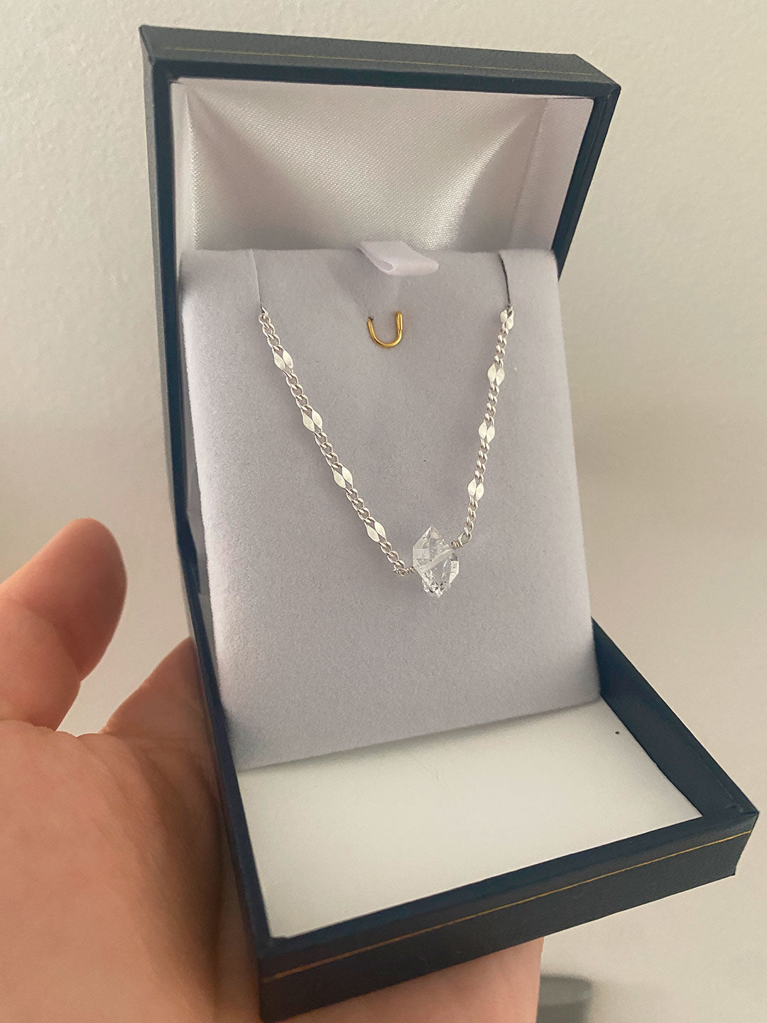 Collar con cuarzo cristal  herkimer piedra natural de plata fina 925 amuleto hecho a mano