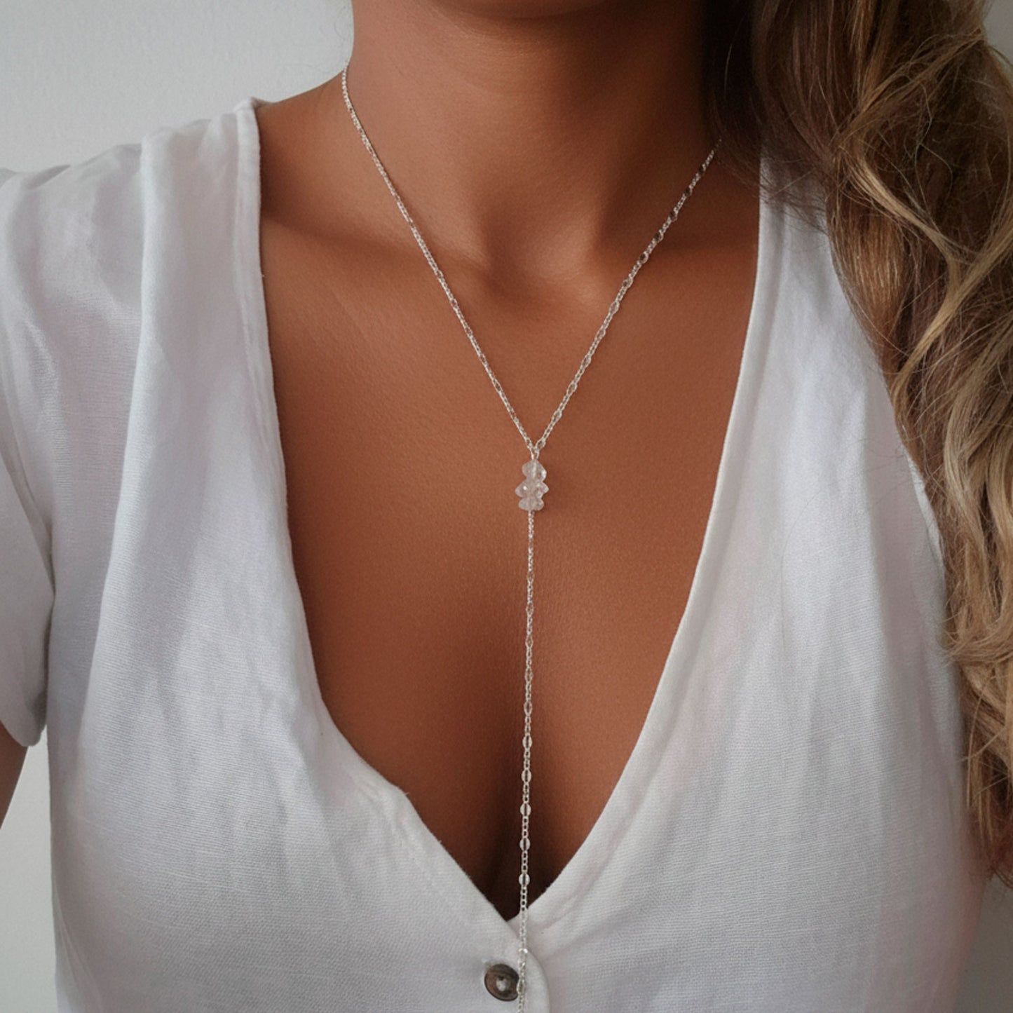 Collar cascada de plata 925 con cuarzo herkimer natural