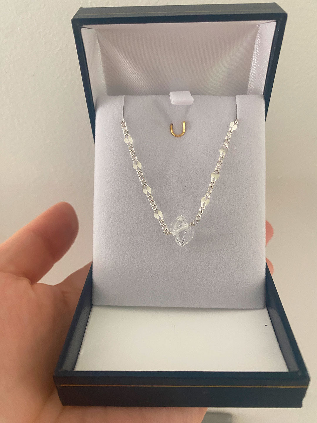 Collar con cuarzo cristal  herkimer piedra natural de plata fina 925 amuleto hecho a mano