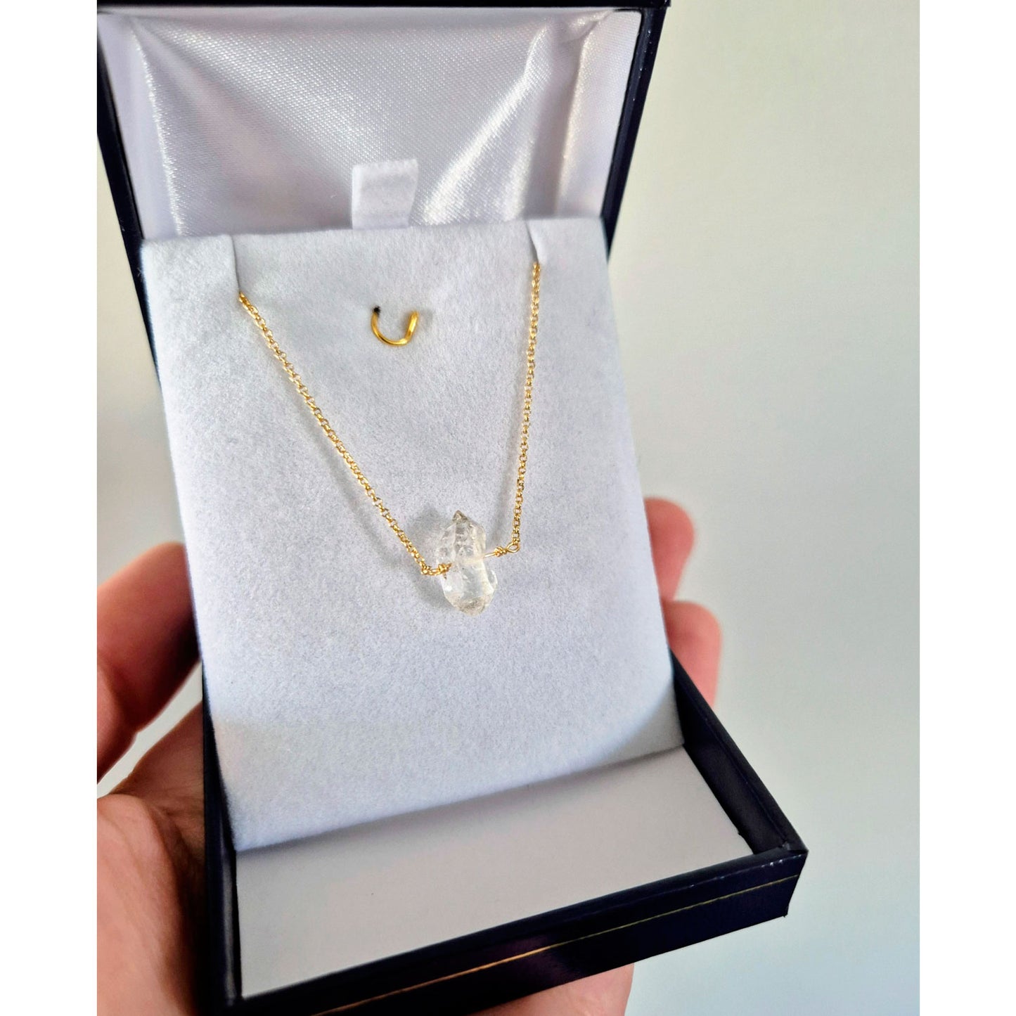 Collar Con Cristal Cuarzo Herkimer Grande Natural Baño Oro