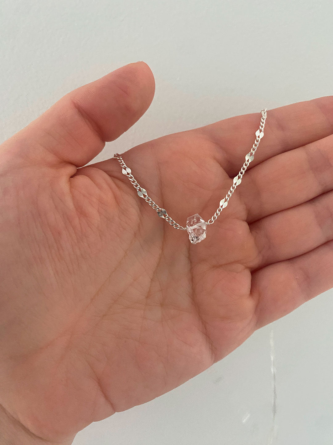 Collar con cuarzo cristal  herkimer piedra natural de plata fina 925 amuleto hecho a mano