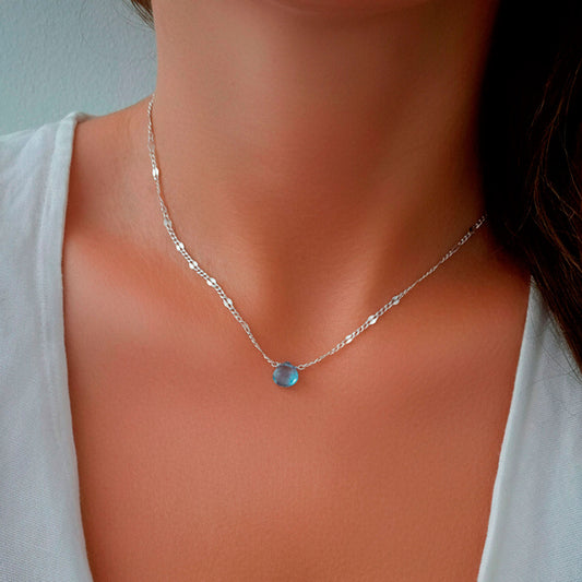 Collar De Plata 925 Con Piedra De Topacio Azul Natural Agua