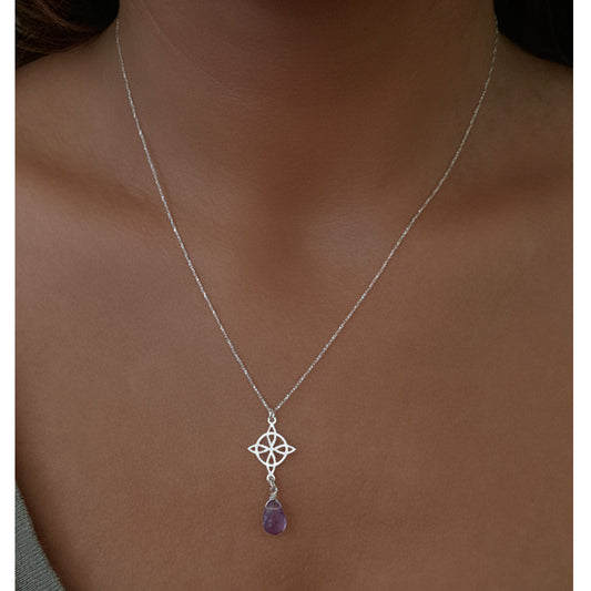 Cadena De Plata 925 Nudo De Bruja Con Piedra Amatista natural