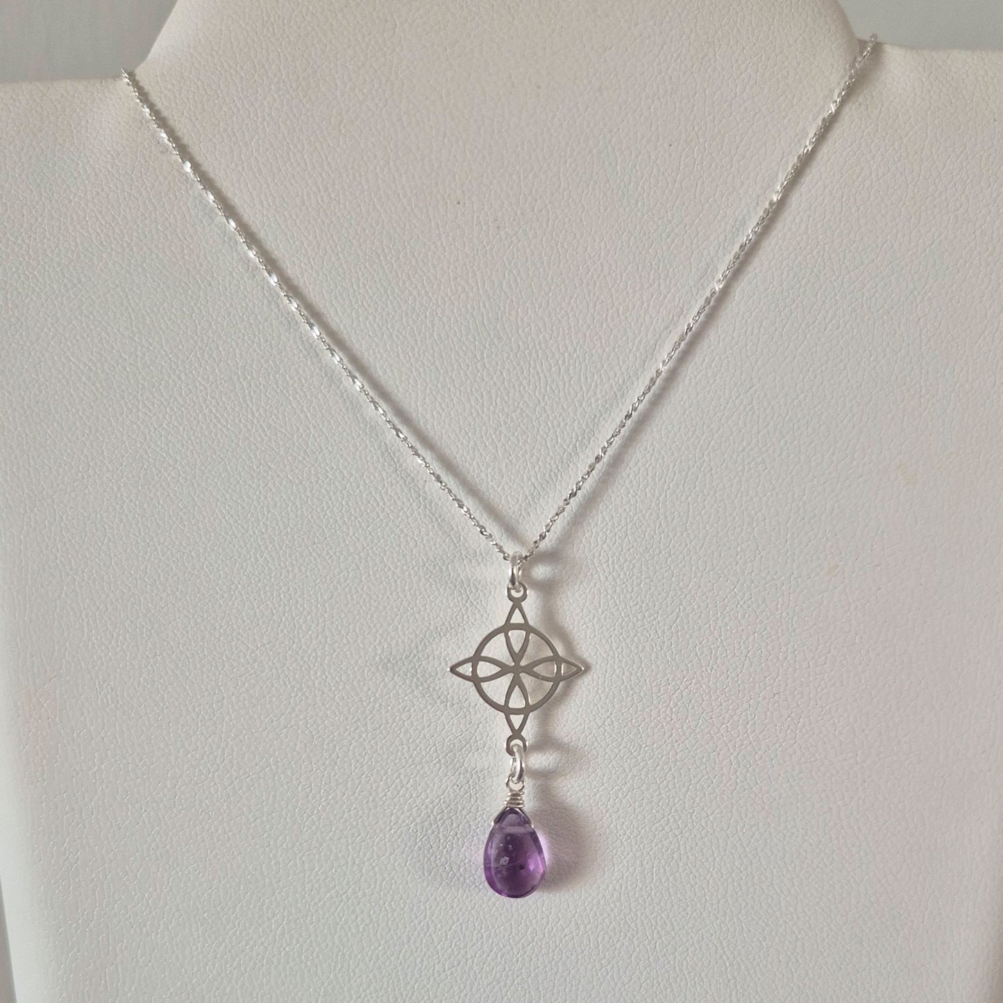 Cadena De Plata 925 Nudo De Bruja Con Piedra Amatista natural