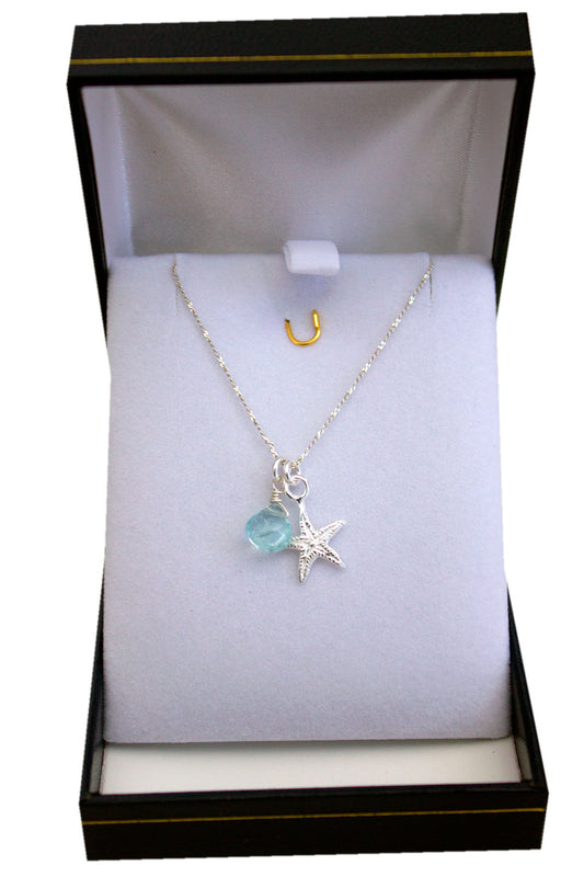 Collar con aguamarina y estrella de mar de plata 925 piedra natural