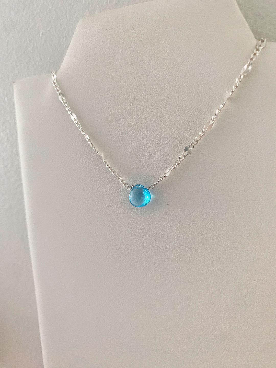 Collar De Plata 925 Con Piedra De Topacio Azul Natural Agua