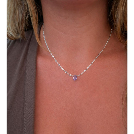 Collar plata fina con piedra natural amatista