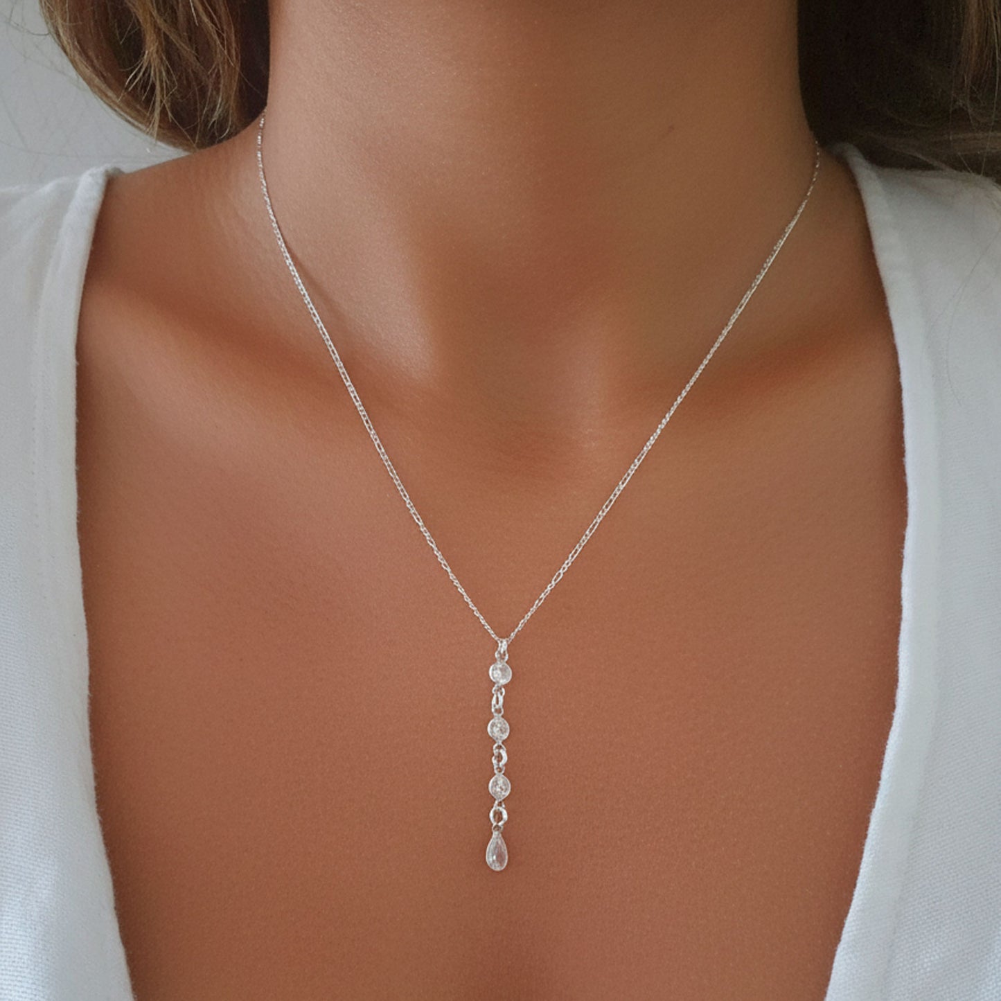 Collar Punto De Luz Plata 925 Con Cristales Circon Blanco