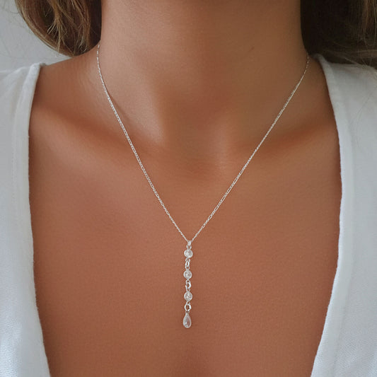 Collar Punto De Luz Plata 925 Con Cristales Circon Blanco