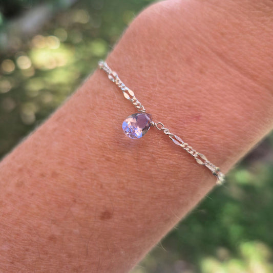 Pulsera Ajustable De Plata 925 Con Amatista Natural Violeta