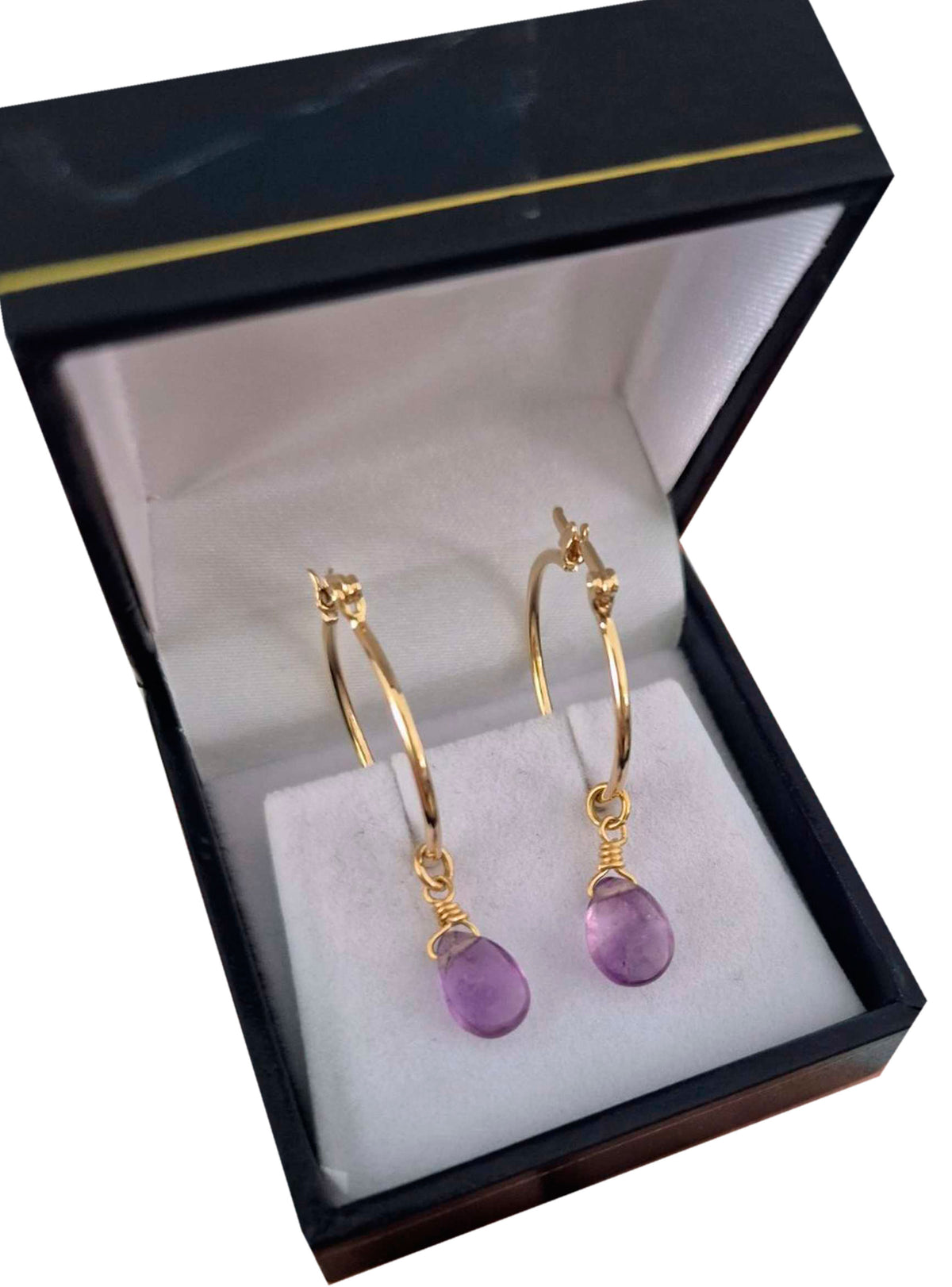 Aros Argolla Con Piedra Amatista Baño Oro 18 K