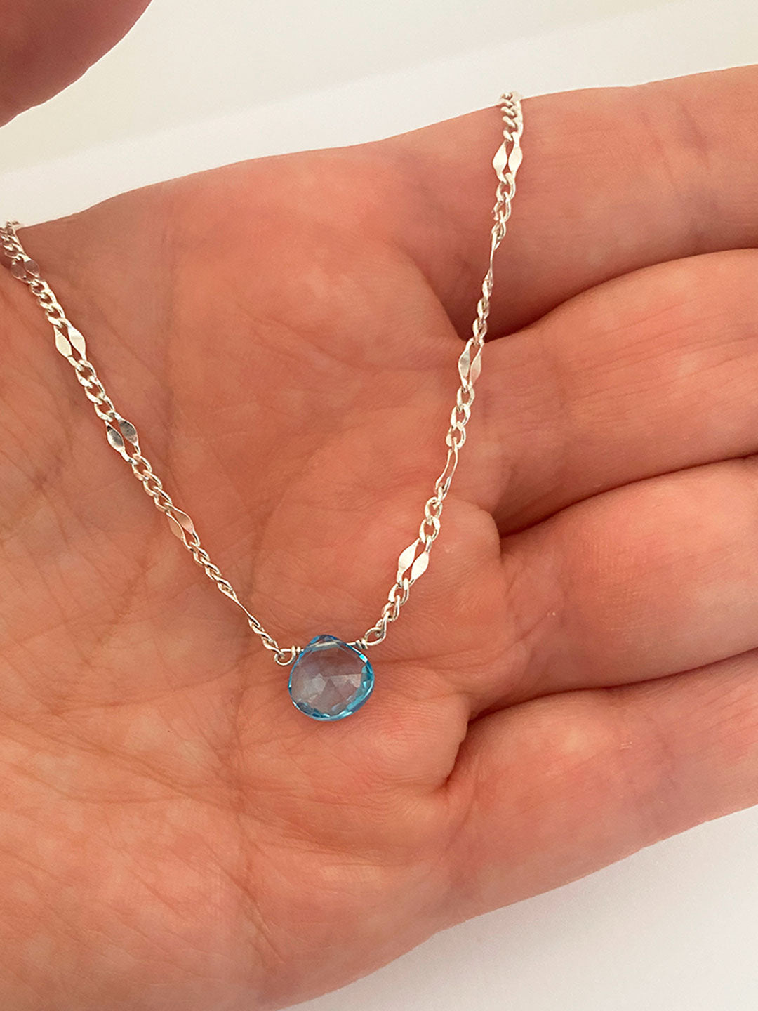 Collar De Plata 925 Con Piedra De Topacio Azul Natural Agua