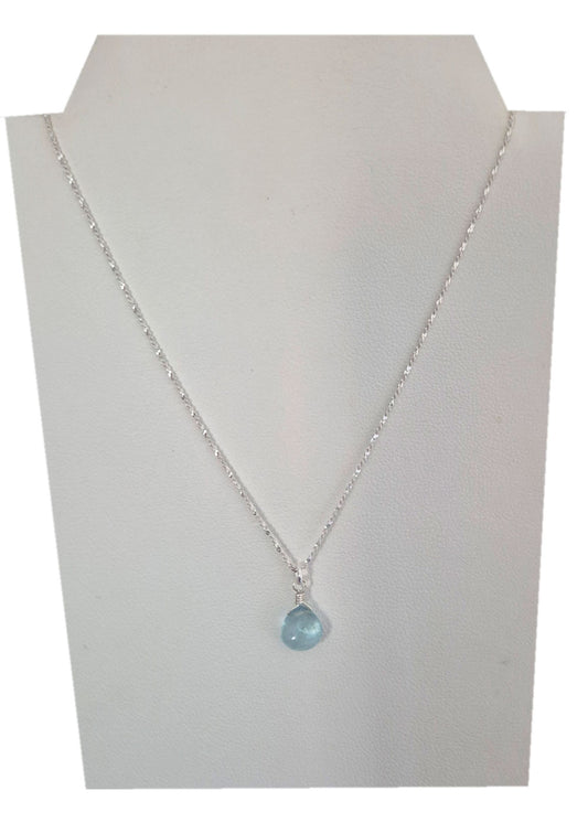 Collar Cadena Aguamarina Natural De Plata 925