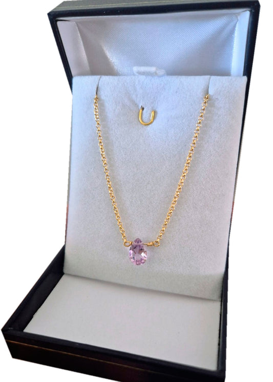 Collar Con Amatista Piedra Natural Baño Oro 18k