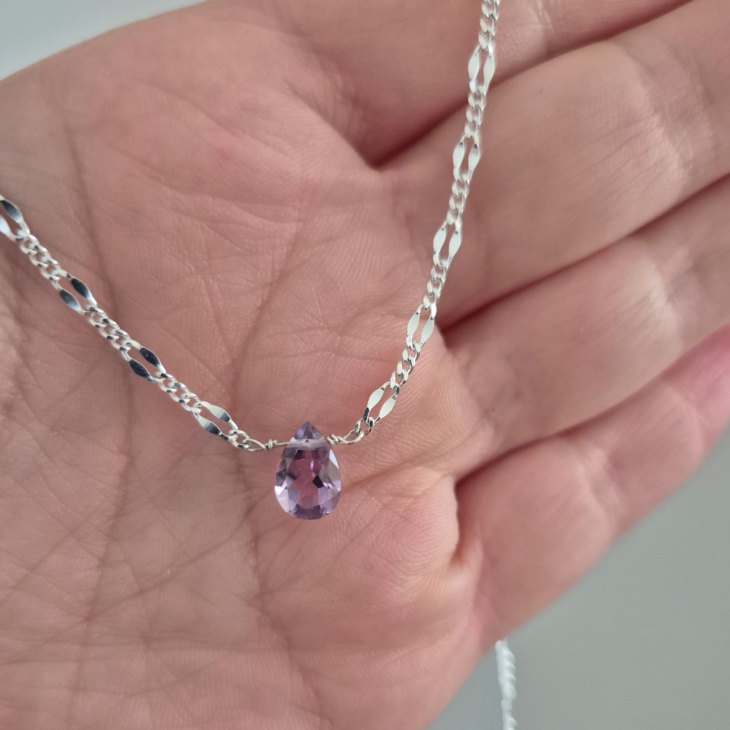 Collar plata fina con piedra natural amatista