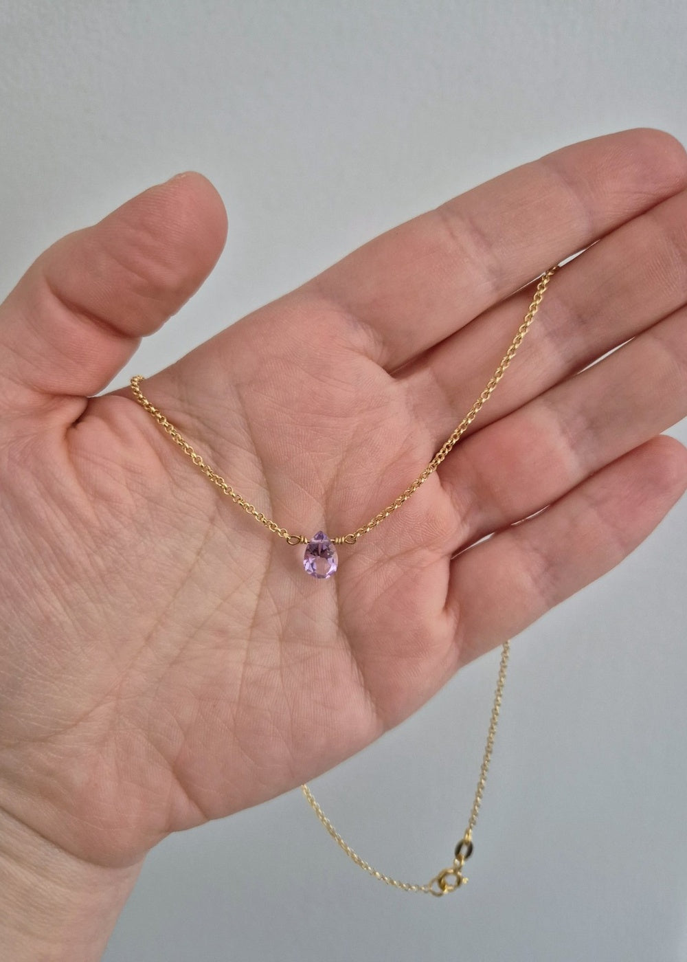 Collar Con Amatista Piedra Natural Baño Oro 18k