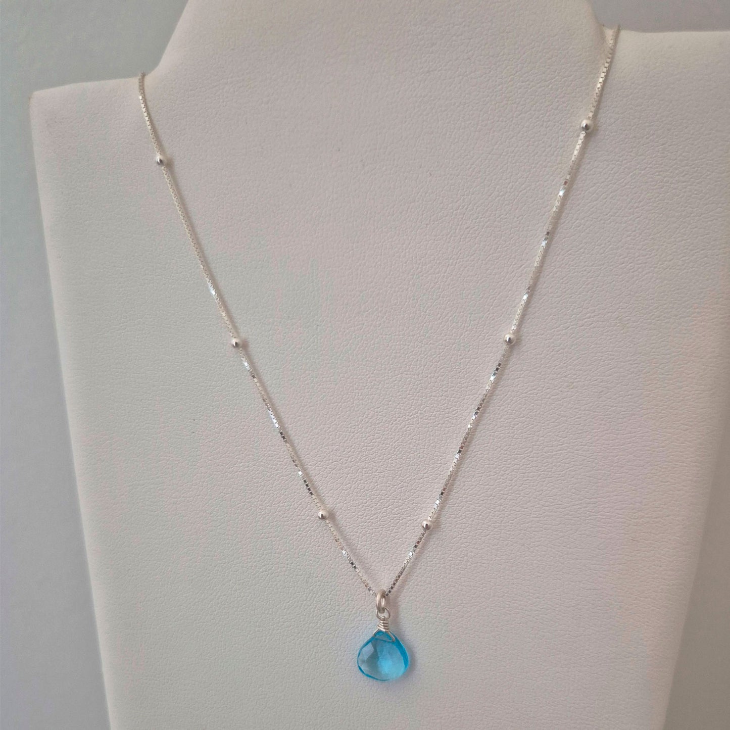 Collar Topacio Celeste Redondo Veneciana Plata Fina 925 Agua