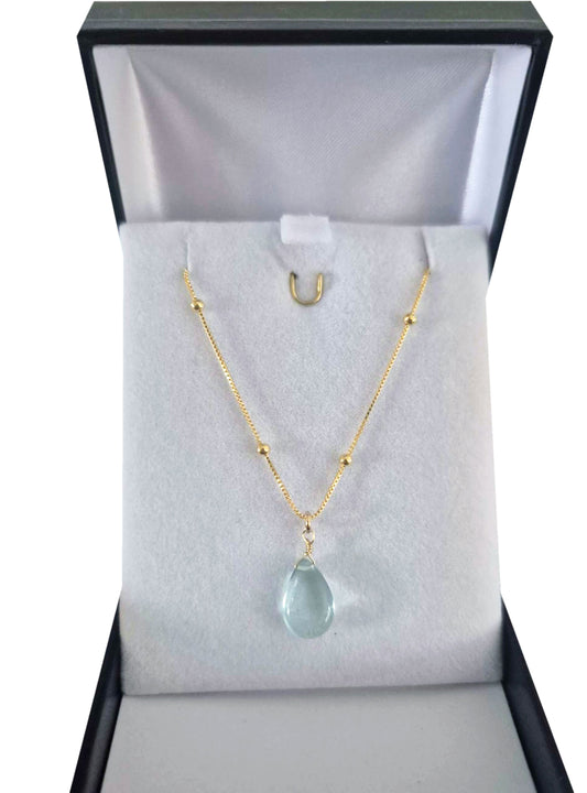Collar Cadena Bañada En Oro 18 K Con Cuarzo Azul