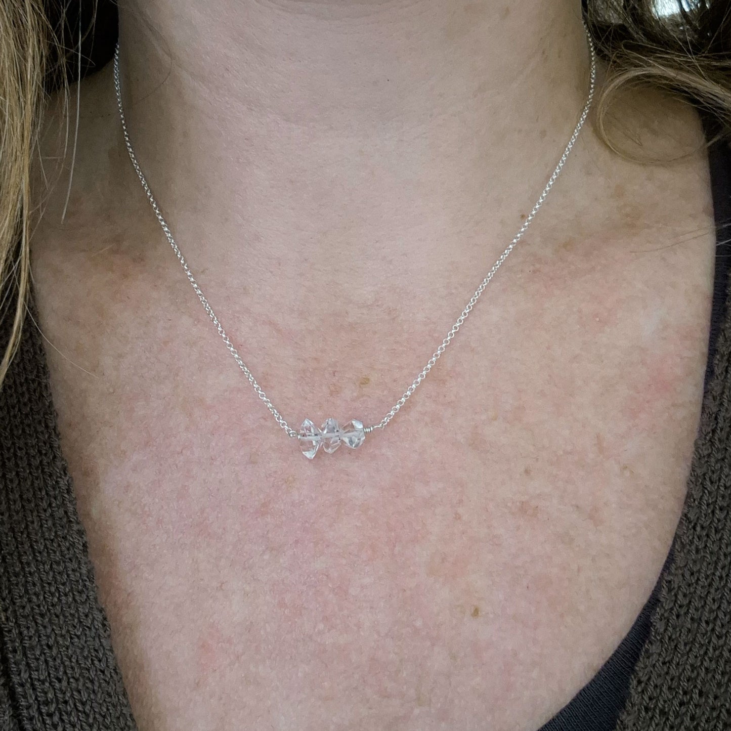 Collar 3 Cuarzo Herkimer Cristal Plata 925 Plata