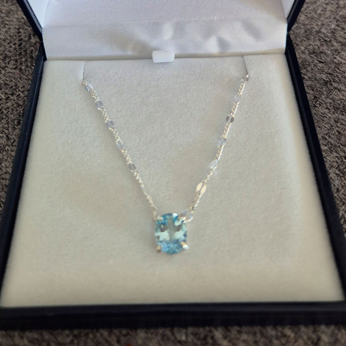 Collar De Plata 950 Con Topacio Azul Natural Hecho A Mano Agua