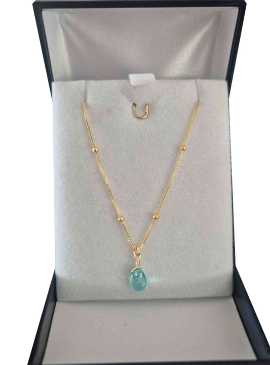 Amuleto Collar Piedra Apatita De La Buena Suerte Baño Oro