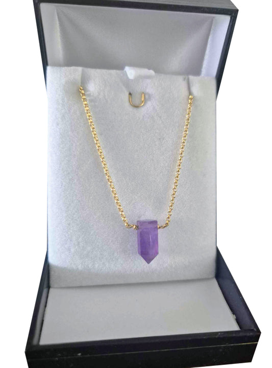Collar Punta Amatista Piedra Natural Baño Oro 18k