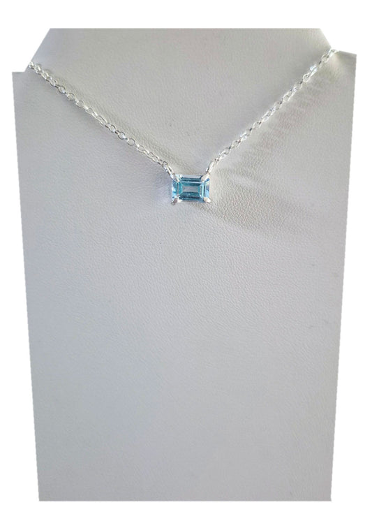 Collar topacio azul natural corte esmeralda plata 925 hecho a mano en Chile | MAHUT JOYAS