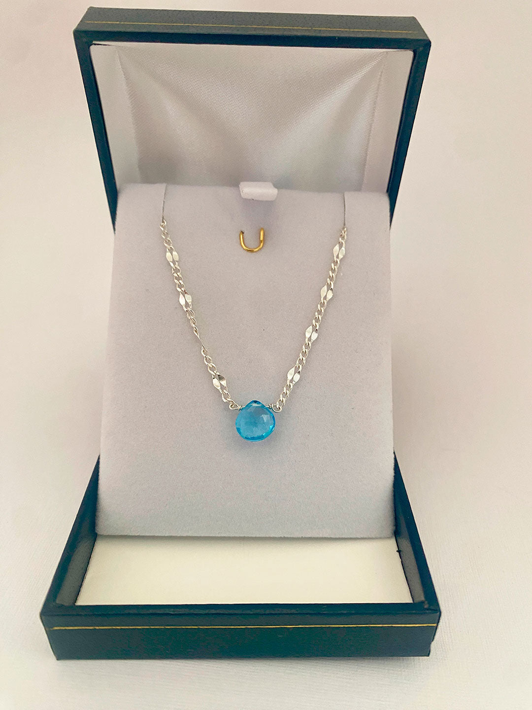 Collar De Plata 925 Con Piedra De Topacio Azul Natural Agua