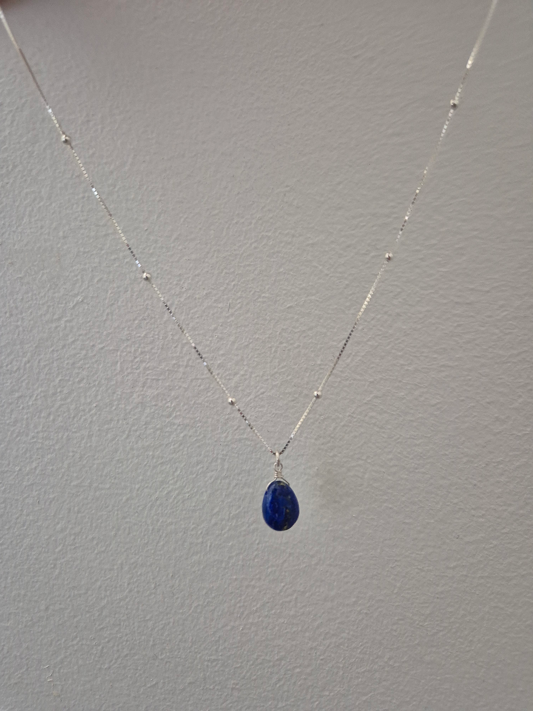 Collar Con Colgante Gota Lapislázuli Natural Plata Fina 925