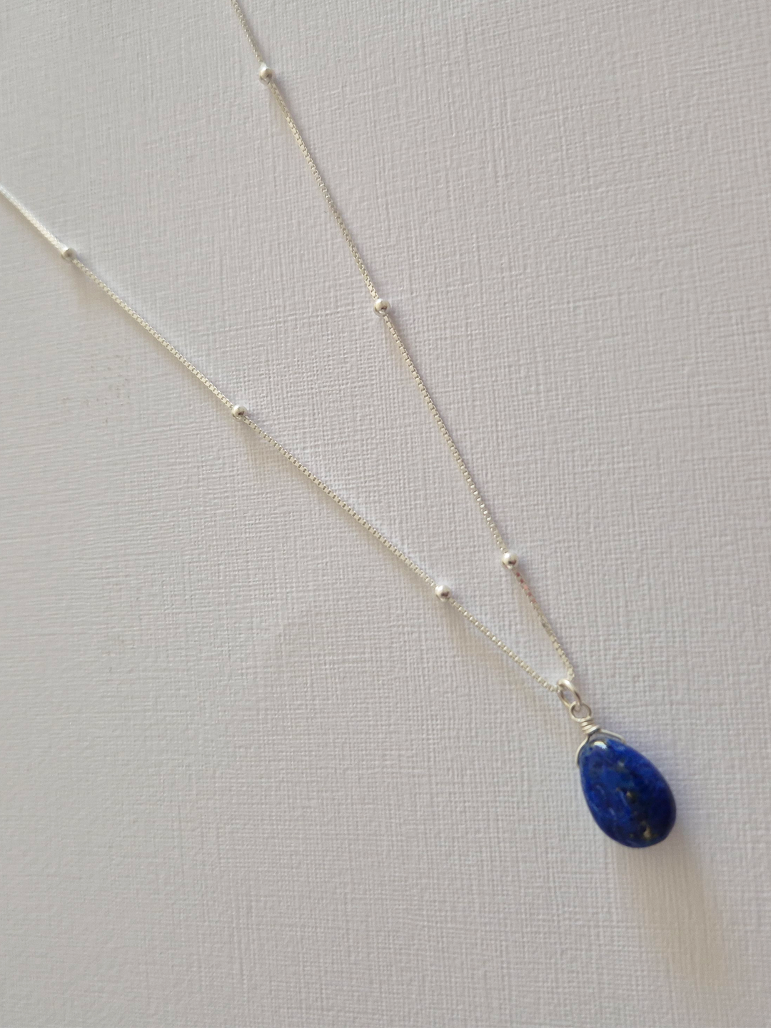 Collar Con Colgante Gota Lapislázuli Natural Plata Fina 925
