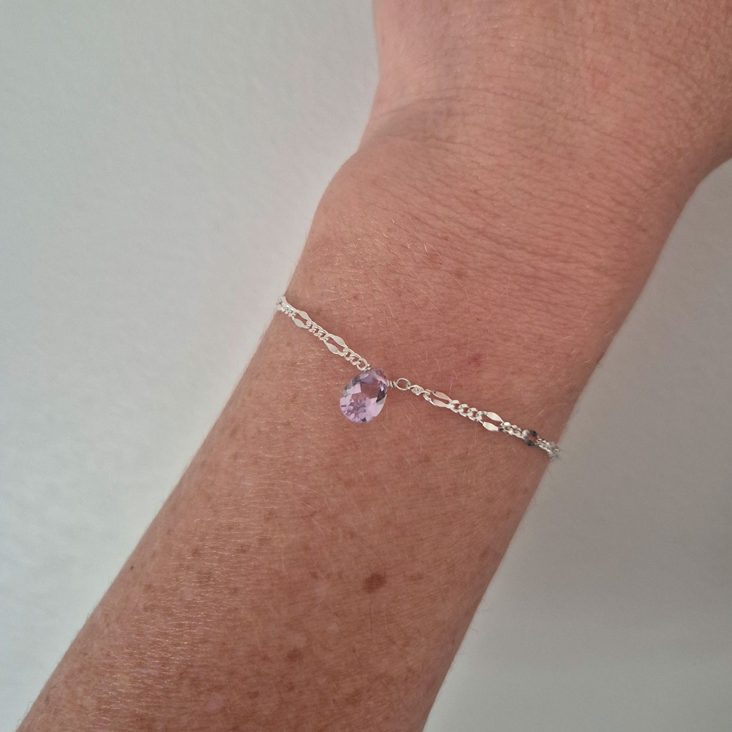 Pulsera Ajustable De Plata 925 Con Amatista Natural Violeta
