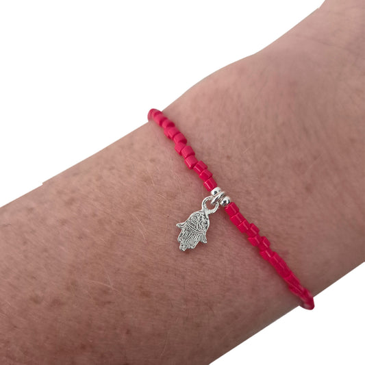 Pulsera roja  Protección Mano De Hamsa Plata Fina