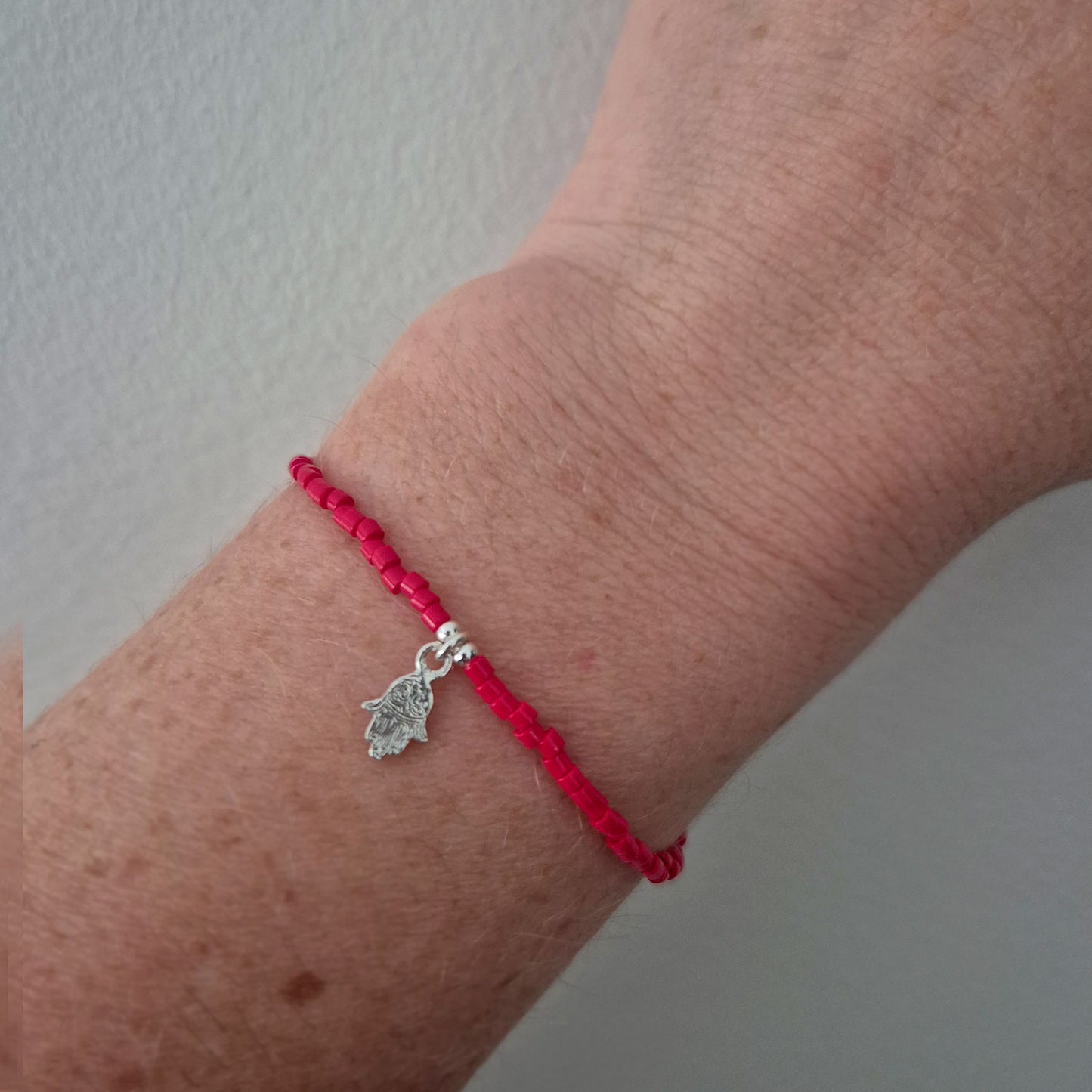Pulsera roja  Protección Mano De Hamsa Plata Fina