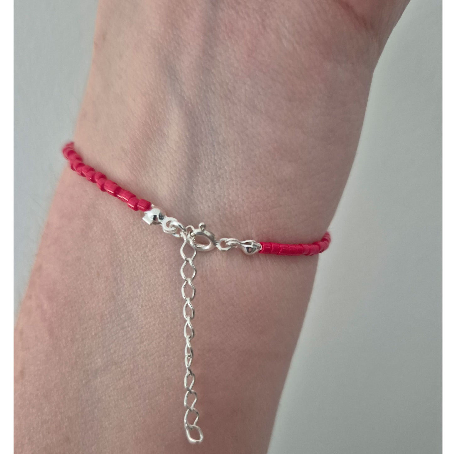 Pulsera roja  Protección Mano De Hamsa Plata Fina