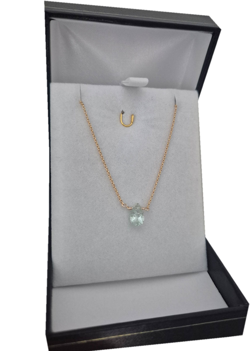 Collar Punto De Luz Aguamarina Gota Baño Oro 18k