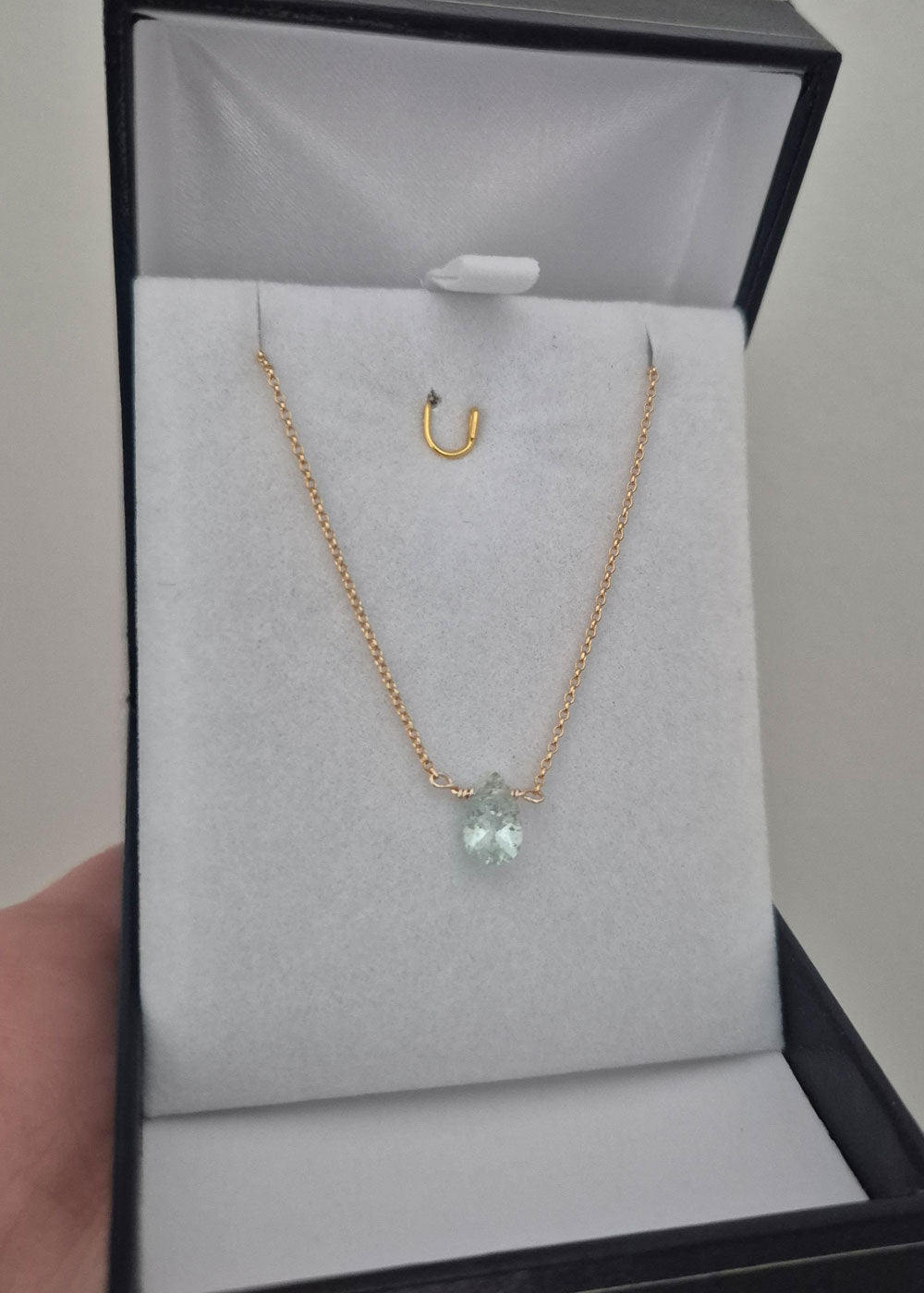 Collar Punto De Luz Aguamarina Gota Baño Oro 18k