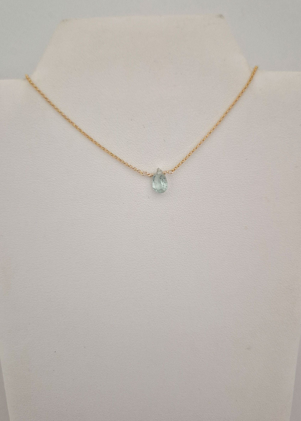 Collar Punto De Luz Aguamarina Gota Baño Oro 18k