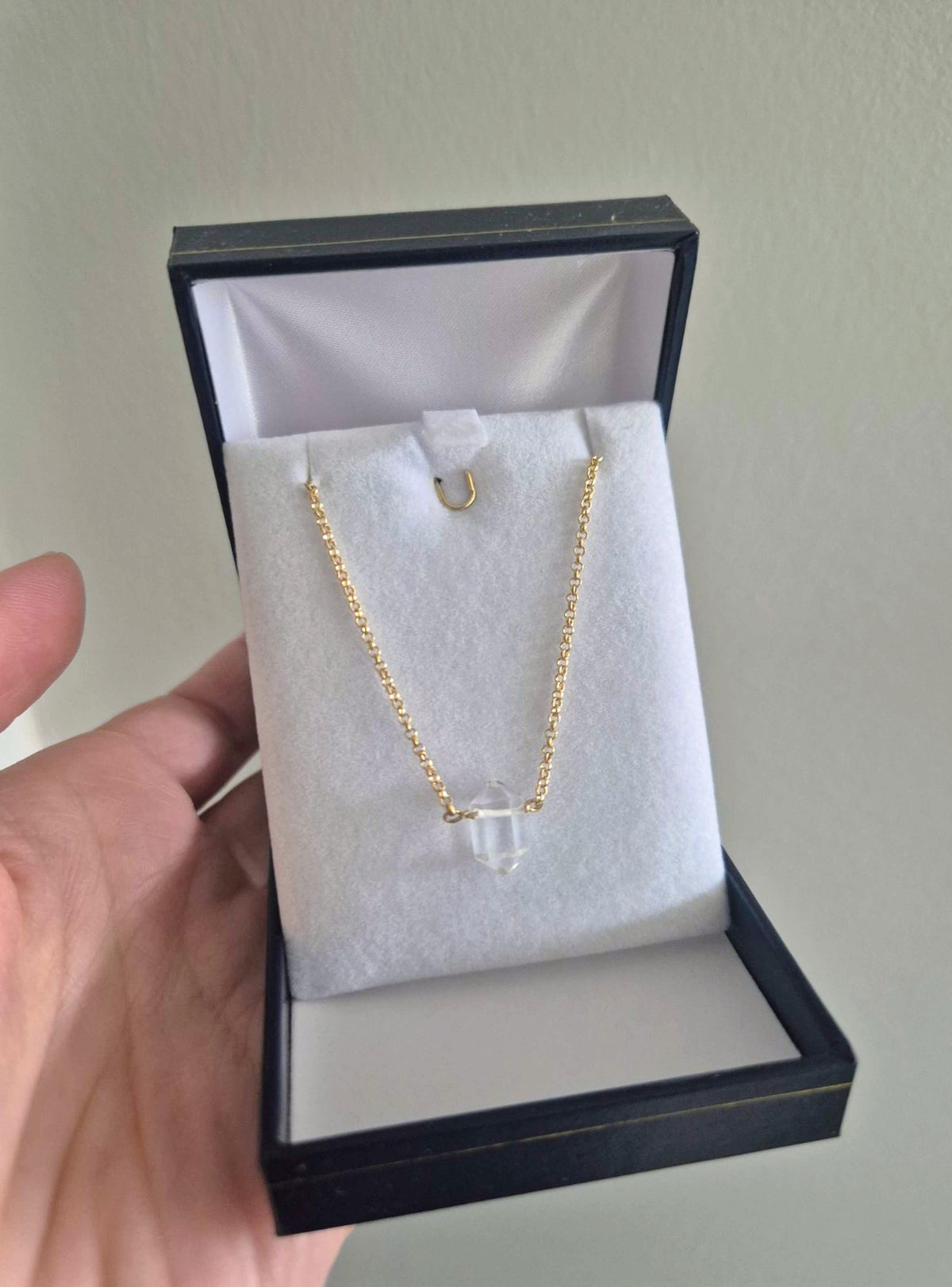 Collar Punta Cuarzo Cristal Natural Baño De Oro 18 k